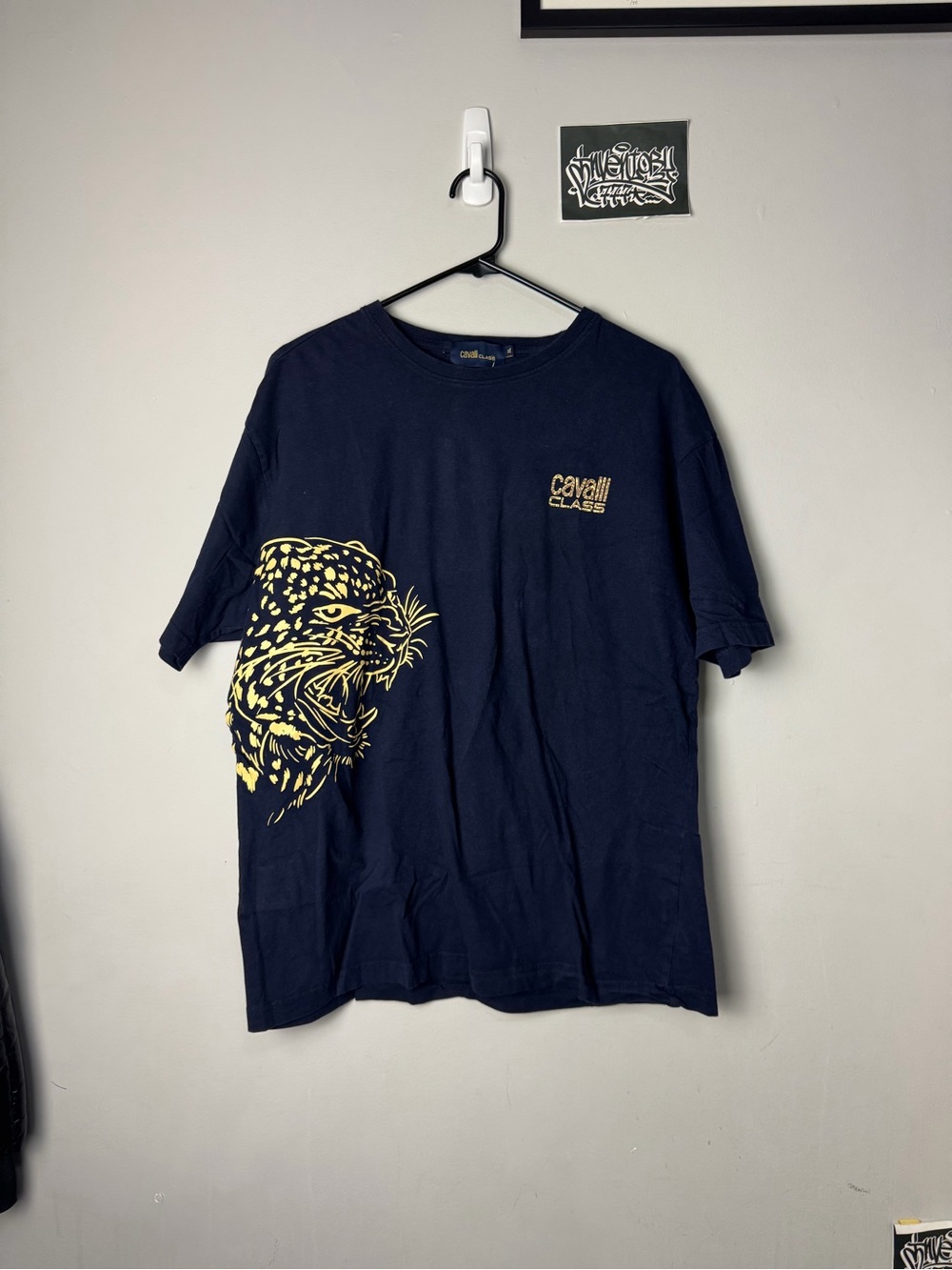 Cavalli Class Navy Tee with Yellow Leopard Motif